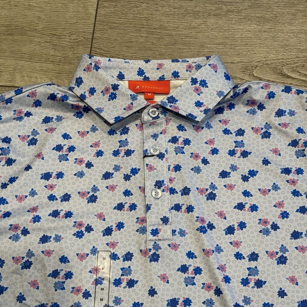 Redvanly Leone Golf Polo Shirt Mens Medium Blue Lavender‎ Geometric NWT Preppy